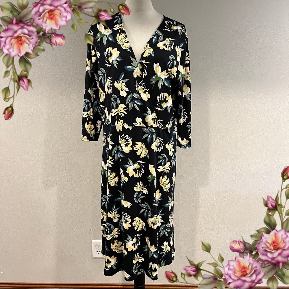 Sierra Floral V-Neck‎ long sleeve Midi Dress size extra large